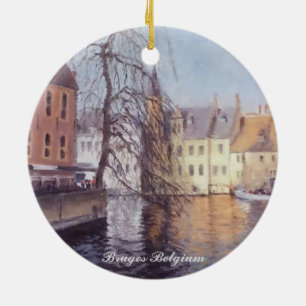 Pittoreska Brygge Belgien Stad Kanalvy Julgransprydnad Keramik