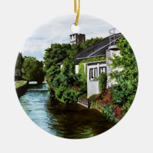 Pittoreska Galway City Irland Kanalvy Julgransprydnad Keramik