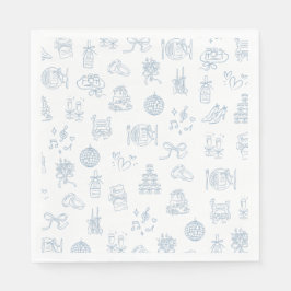 Pittoreskt Handritad Blå Illustrerad Bröllop Pappersservett