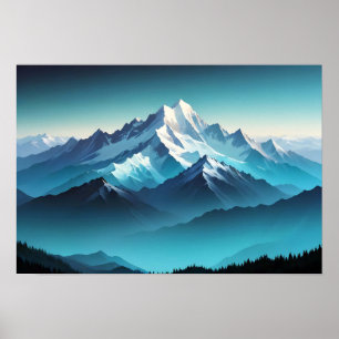 Pittoreskt landskap Vinter Natur Bakgrund Konst Poster