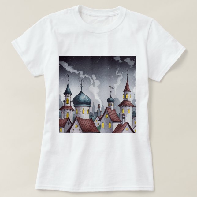 Pittoreskt samhälle på natten  t shirt (Design framsida)