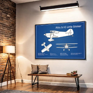 Pitts S-1C - Flygplanets planritningar ABD Poster