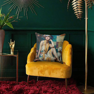 Pittsam Art Deco 1920-tals Flapperflicka och Pudel Kudde