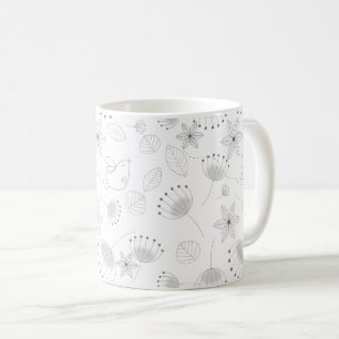 Pittsamt blommigt och fågelmönster på vit bakgrund kaffemugg
