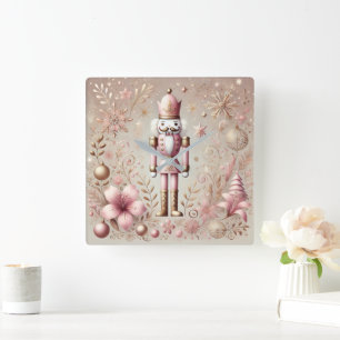 Pittsamt elegant rosa & guld pastell nötknäppare fyrkantig klocka