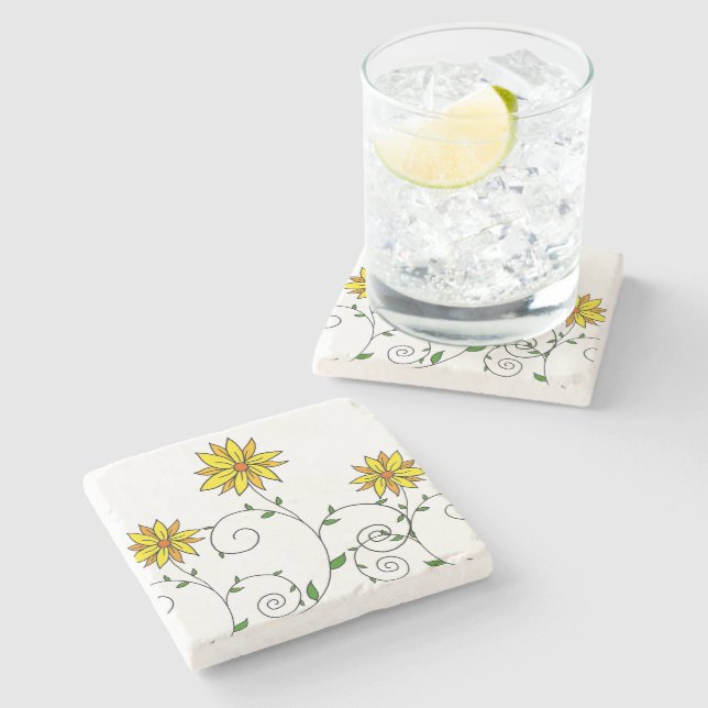 Pittsamt gul blomma doodle konst stenunderlägg (Sidan)