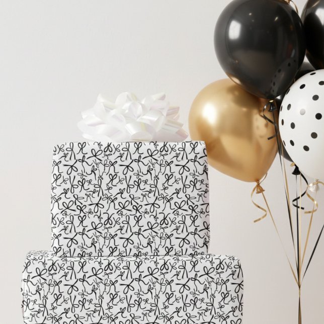Pittsamt Sött Svart Vitt Bågar Mönster Pigg Presen Presentpapper (Whimsical Cute Black White Bows Pattern Girly Gift Wrapping Paper
)