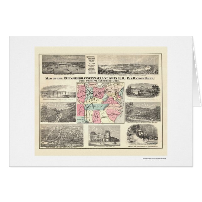 Pittsburg Cincinnati järnvägkarta 1877 Hälsningskort (Framsidan Horizontal)