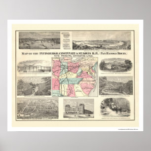 Pittsburg Cincinnati Railroad Karta 1877 Poster