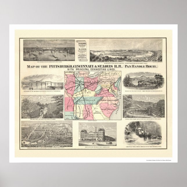 Pittsburg Cincinnati Railroad Karta 1877 Poster (Framsidan)
