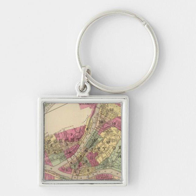 Pittsburgh, Allegheny Fyrkantig Silverfärgad Nyckelring (Framsidan)