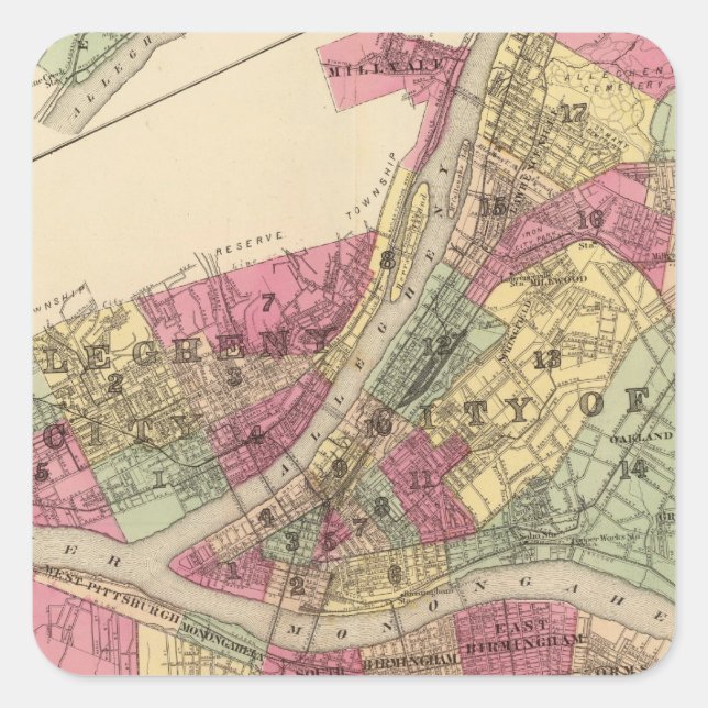 Pittsburgh, Allegheny Fyrkantigt Klistermärke (Framsida)