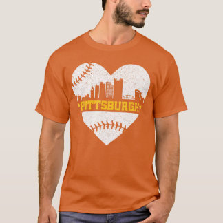 Pittsburgh-älskare Siluett Retro-baseboll Hjärtbea T Shirt