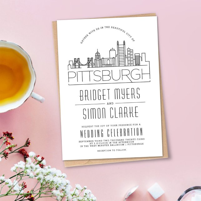 Pittsburgh Bröllop | Stiliserad Skyline-inbjudan Inbjudningar (Skapare uppladdad)