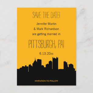 Pittsburgh Bröllop Svart och Guld Spara datumet Meddelande Vykort