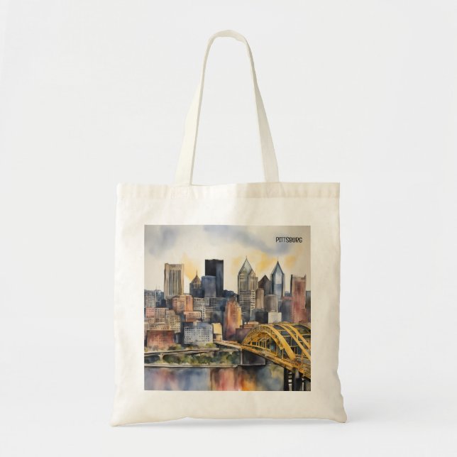 Pittsburgh Cityscape, vattenfärg Tygkasse (Framsidan)