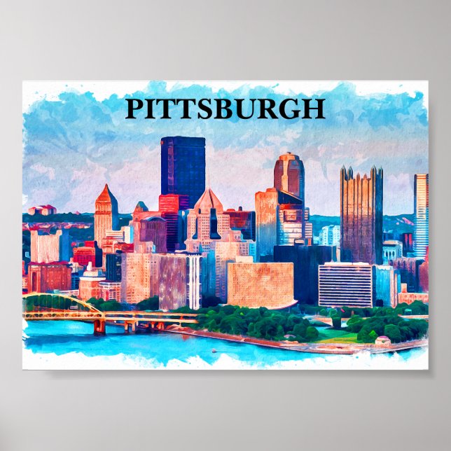 Pittsburgh Cityscape Watercolor Painting Poster (Framsidan)
