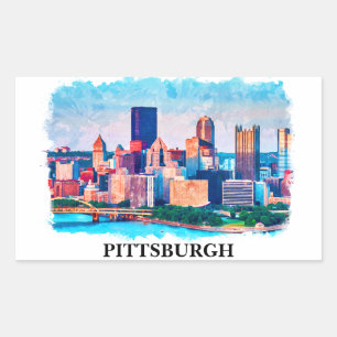 Pittsburgh Cityscape Watercolor Painting Rektangulärt Klistermärke