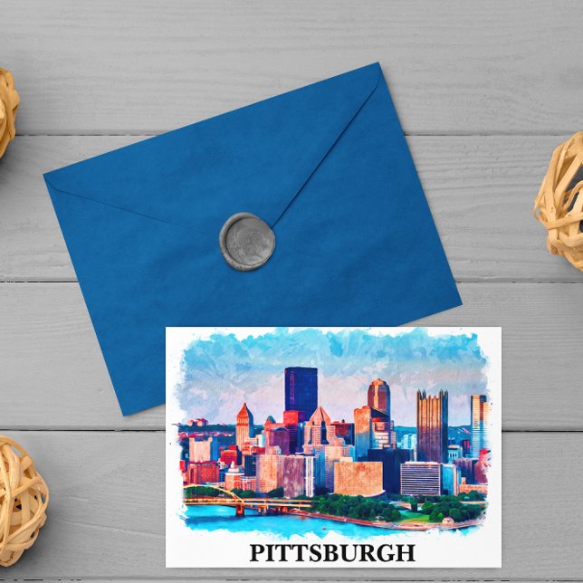 Pittsburgh Cityscape Watercolor Painting Vykort (Pittsburgh Cityscape Postcard)