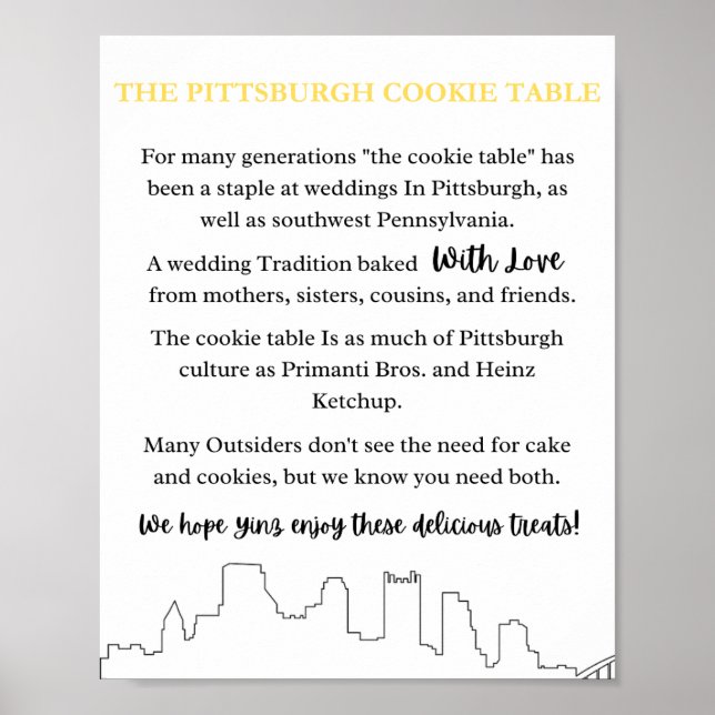 Pittsburgh Cookie Bord Bröllop Sign Poster (Framsidan)