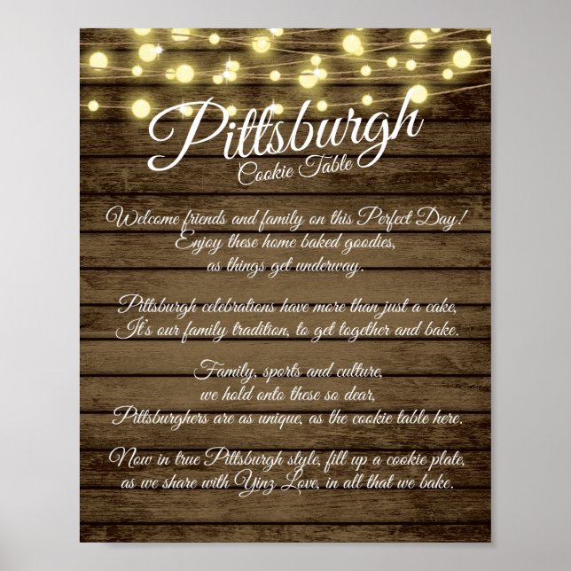 Pittsburgh Cookie Bord Rustic Bröllop Poster (Framsidan)