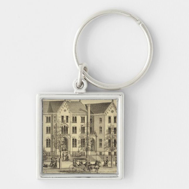 Pittsburgh Female College Pittsburgh Fyrkantig Silverfärgad Nyckelring (Framsidan)