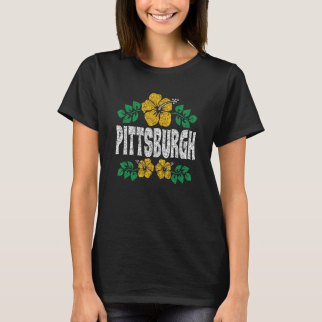 Pittsburgh Flowers Distressed Color Print T Shirt (Framsida)
