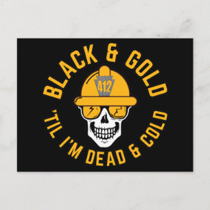 Pittsburgh Football Fläkt Black och Guld Skull Can Vykort