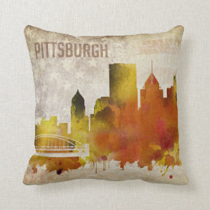 Pittsburgh för vattenfärgstad för PA horisont Kudde