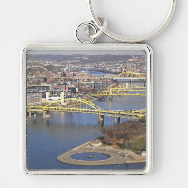 pittsburgh fyrkantig silverfärgad nyckelring (Framsidan)