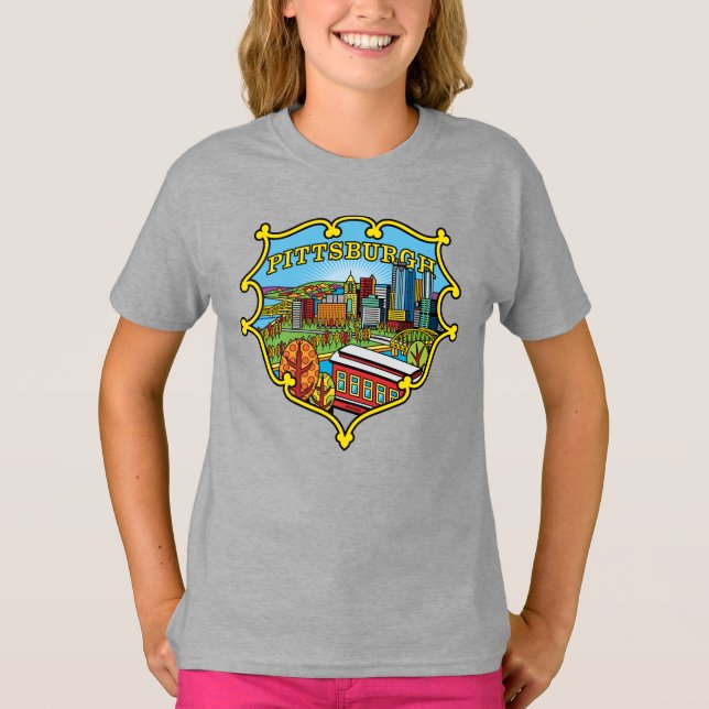 Pittsburgh horisont i stad skyddar t shirt (Framsida)