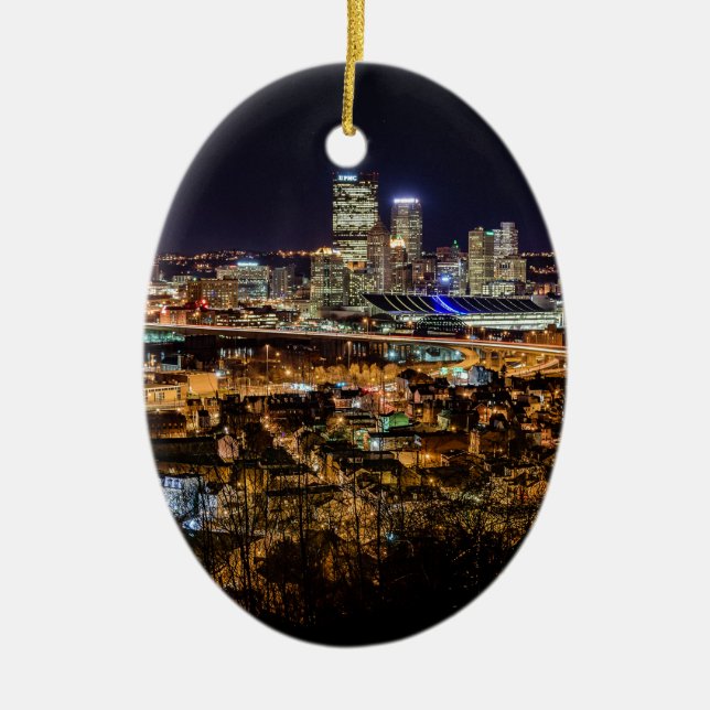 Pittsburgh horisont på natten julgransprydnad keramik (Framsidan)