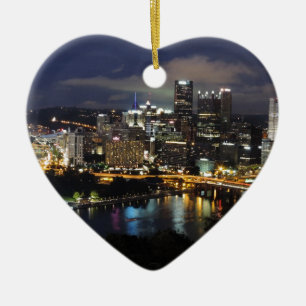 Pittsburgh horisont på skymningen julgransprydnad keramik