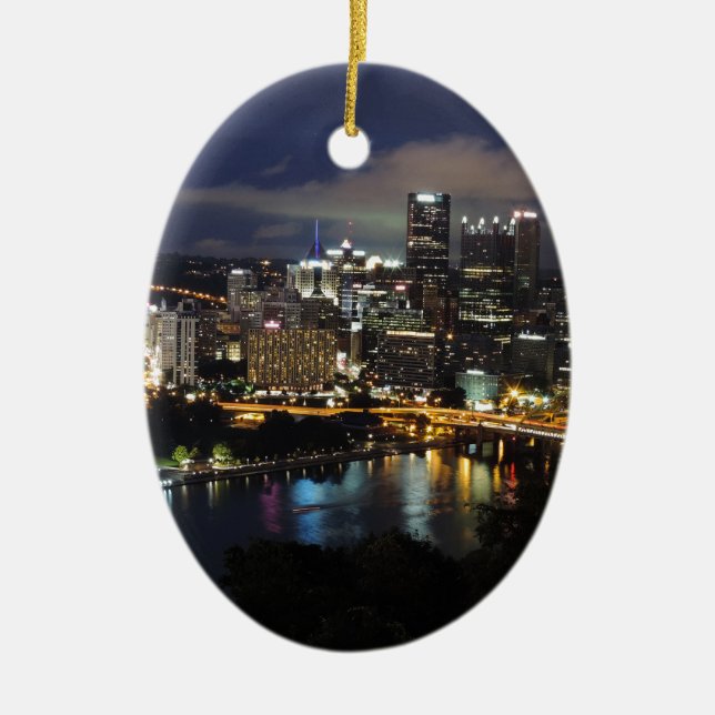 Pittsburgh horisont på skymningen julgransprydnad keramik (Framsidan)