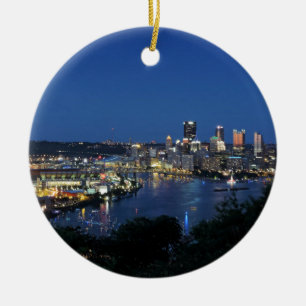 Pittsburgh horisont på skymningen julgransprydnad keramik
