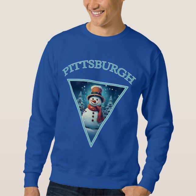 Pittsburgh jul Snögubbe Lång Ärmad Tröja (Framsida)