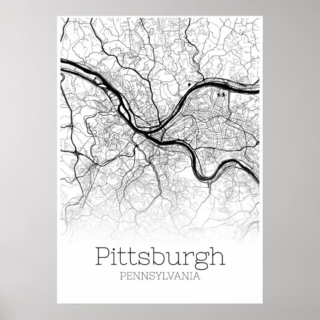 Pittsburgh Karta - Pennsylvania - City Karta Poste Poster (Framsidan)