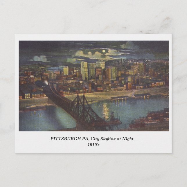 Pittsburgh PA, City Skyline på nattens gamla vykor Vykort (Framsida)