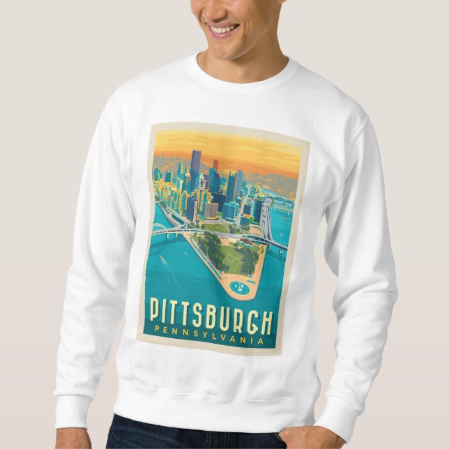Pittsburgh, PA | Fågelns Öga View Lång Ärmad Tröja (Framsida)