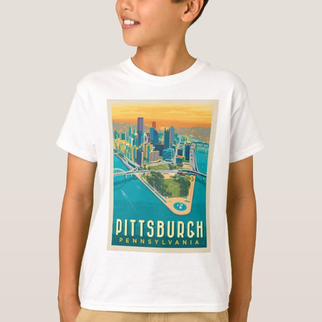 Pittsburgh, PA | Fågelns Öga View T Shirt (Framsida)