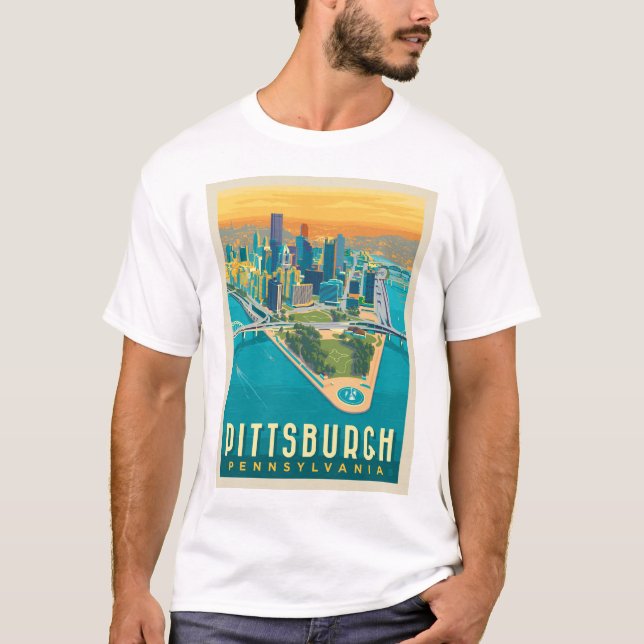 Pittsburgh, PA | Fågelns Öga View T Shirt (Framsida)