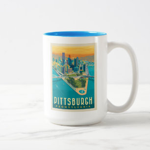 Pittsburgh, PA Fågelns Öga View Två-Tonad Mugg