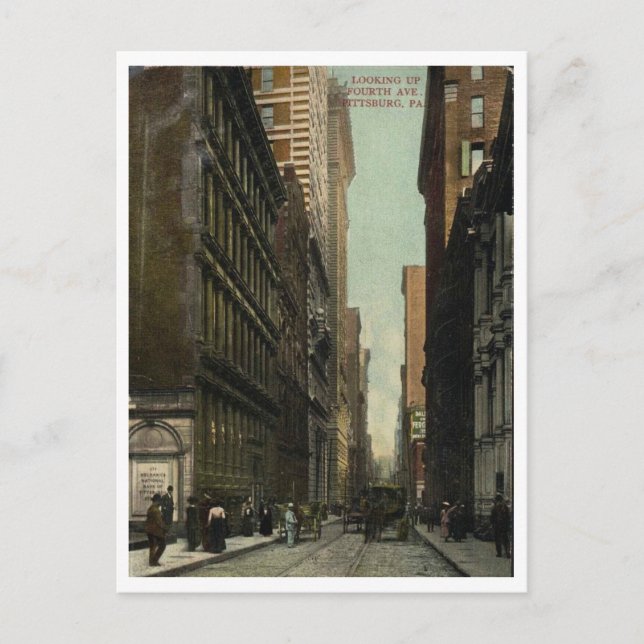 Pittsburgh PA Fourth St 1909 Vintage Vykort (Framsida)