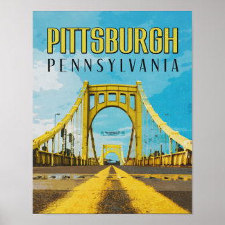 Pittsburgh, PA Gult Bridge Vintage resor Poster