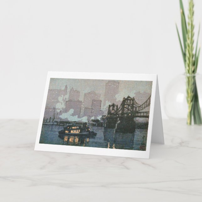 Pittsburgh på natten, Hiroshi Yoshida, Woodcut Kort (Framsida)