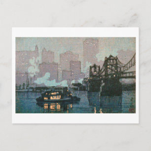 Pittsburgh på natten, Hiroshi Yoshida, Woodcut Vykort