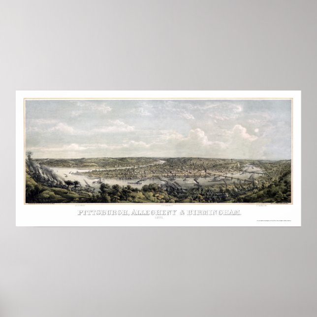 Pittsburgh, PA Panoramic Karta - 1871 Poster (Framsidan)