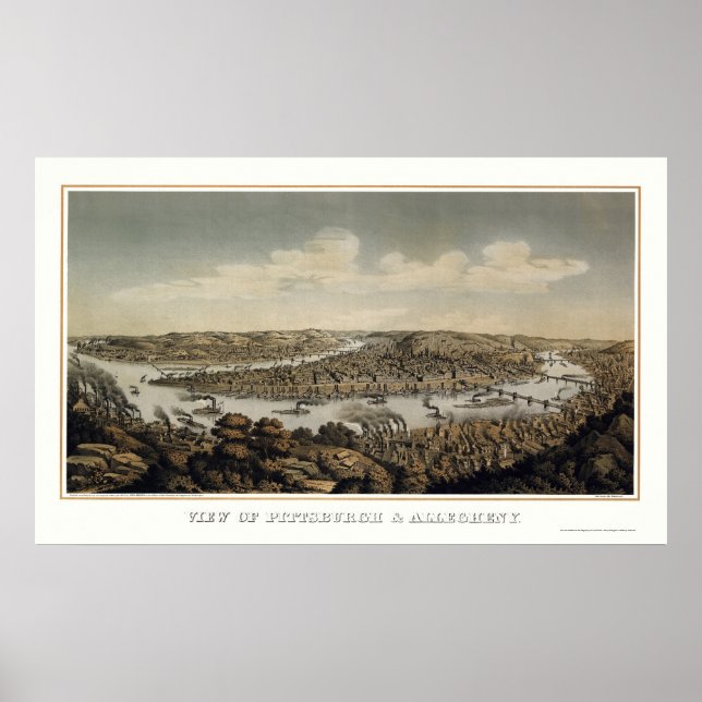 Pittsburgh, PA Panoramic Karta - 1874 Poster (Framsidan)
