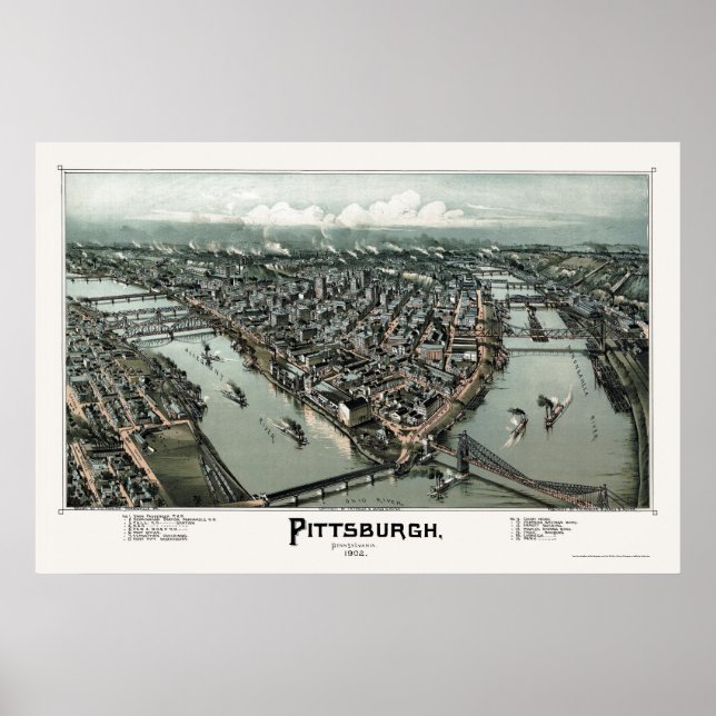 Pittsburgh, PA Panoramic Karta - 1902 Poster (Framsidan)