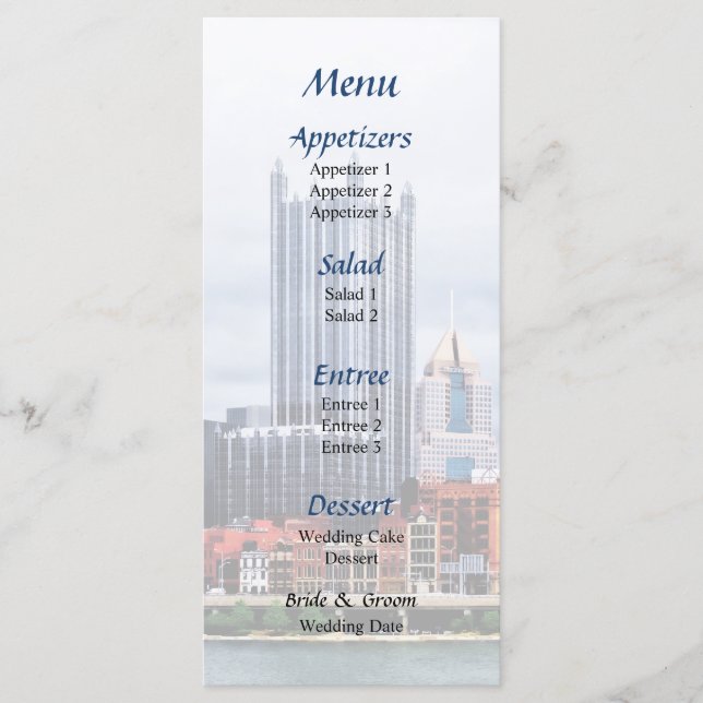 Pittsburgh PA Skyline Bröllop Menu Meny (Framsida)